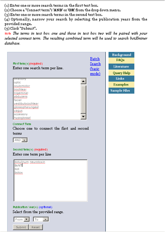 a screenshot of batch matrix search with first and second terms entered a screenshot of batch matrix search with first and second terms entered
