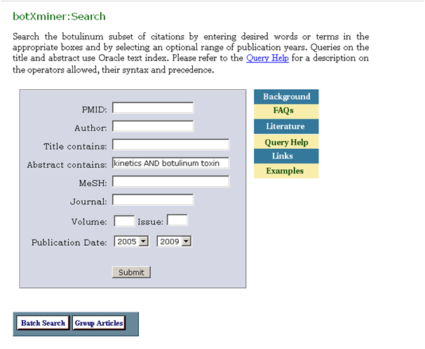 a screenshot of Search method with search terms: kinetics AND botulinum toxin a screenshot of Search method with search terms: kinetics AND botulinum toxin